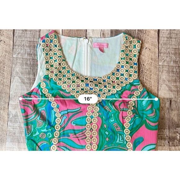 Lilly Pulitzer MacFarlane Gold Lace Multi Lilly Lounge sz 6 Shift Dress $198 - Picture 8 of 16